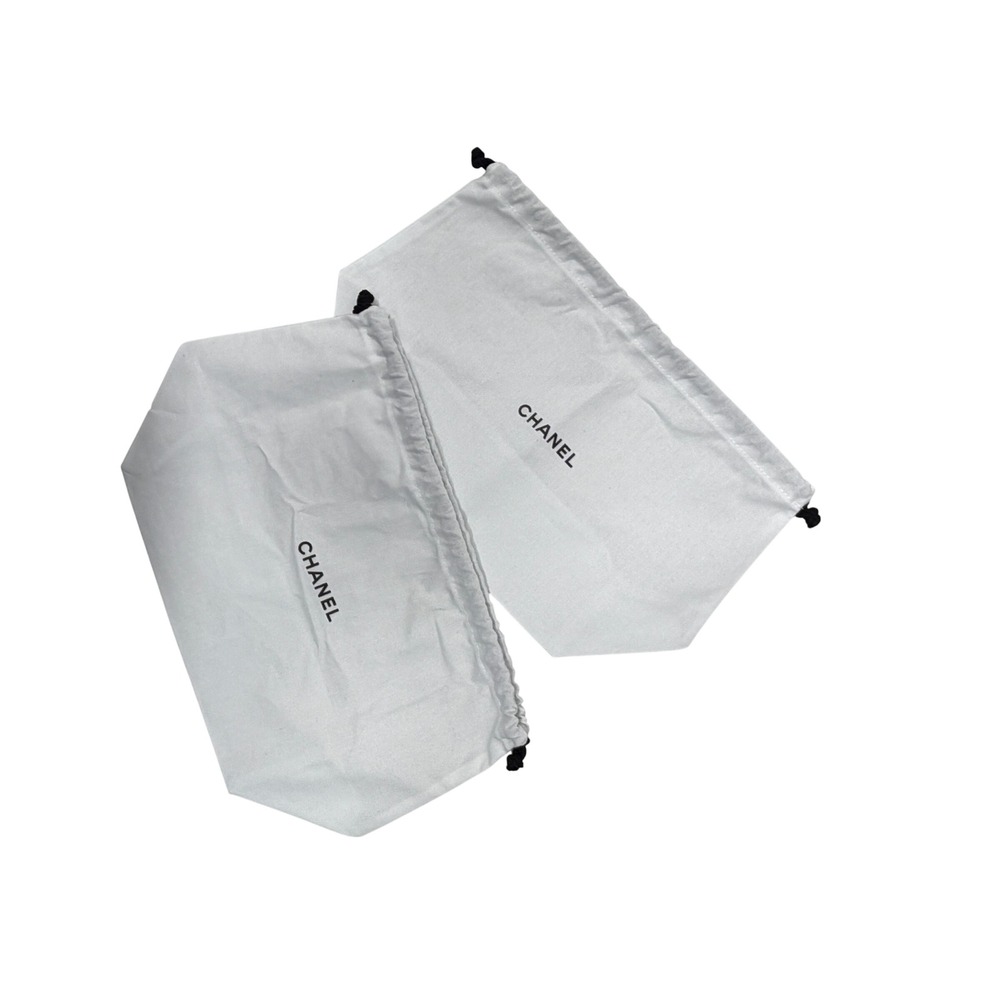 Chanel Beaute White 100% Cotton Drawstring Dust Bag Set of 2 Logo Travel Pouches